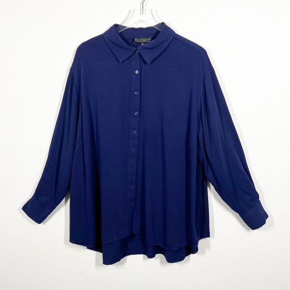 Eloquii Blue Button Down Top Blouse Womens Size 22 - Picture 1 of 9